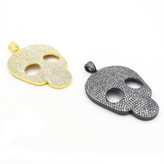 CZ Pendant | 46mm x 62mm Skull Shaped Cubic Zirconia Pendant/Charm - Gold and Gunmetal available
