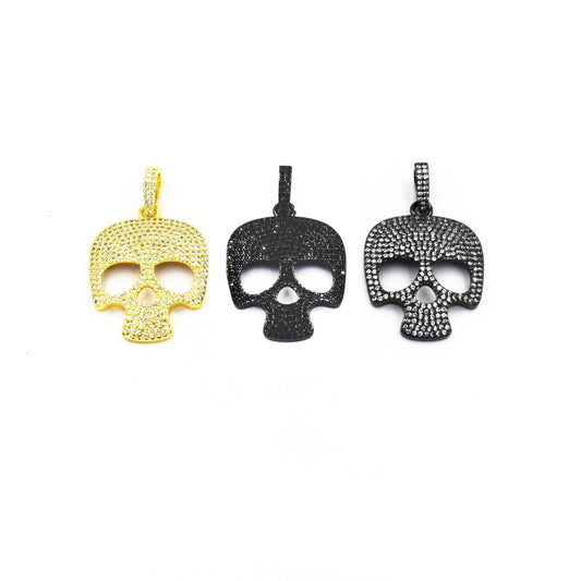 CZ Pendant | 26mm x 28mm Skull Shaped Cubic Zirconia Pendant/Charm - Gold and Gunmetal available