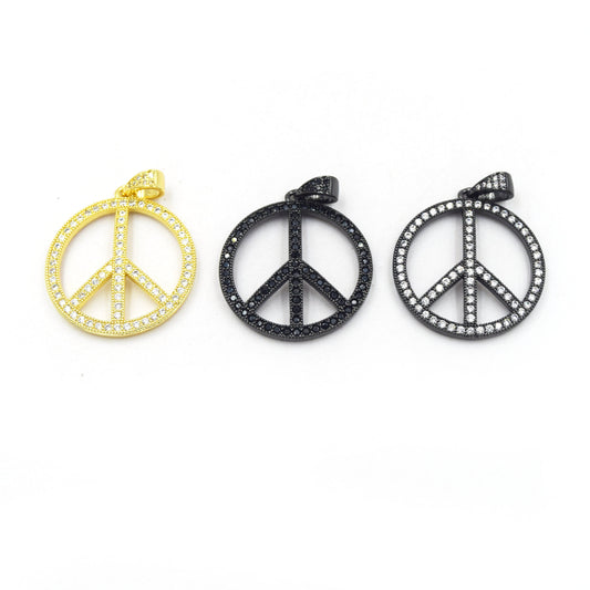 CZ Pendant | 27mm x 27mm Peace Sign Shaped Cubic Zirconia Pendant/Charm - Gold and Gunmetal available