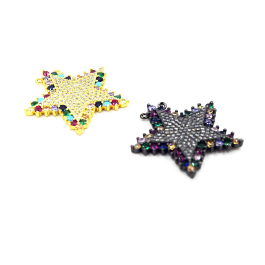 CZ Pendant | 30mm x 31mm Star Shaped Cubic Zirconia Pendant/Charm - Gold and Gunmetal available