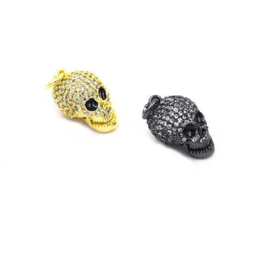CZ Pendant | 10mm x 15mm Skull Shaped Cubic Zirconia Pendant/Charm - Gold and Gunmetal available