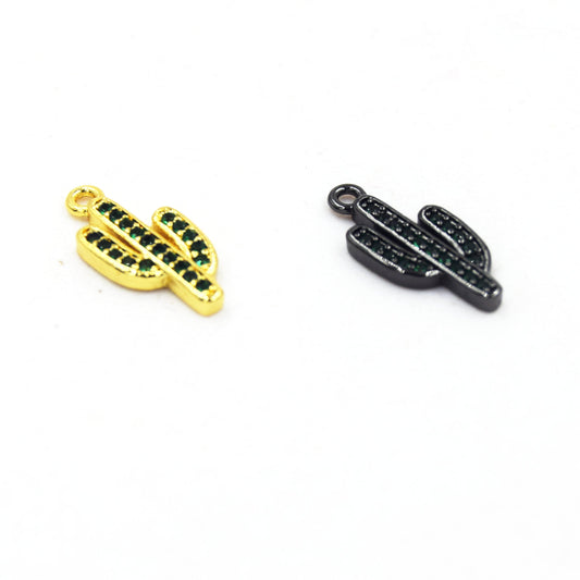 CZ Pendant | 8mm x 15mm Cactus Shaped Cubic Zirconia Pendant/Charm - Gold and Gunmetal available