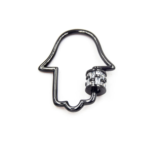 CZ Screw Clasp | 24mm x 31mm Hamsa Hand Shaped Cubic Zirconia Gunmetal Screw Clasp