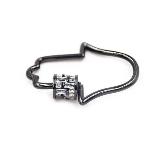 CZ Screw Clasp | 24mm x 31mm Hamsa Hand Shaped Cubic Zirconia Gunmetal Screw Clasp