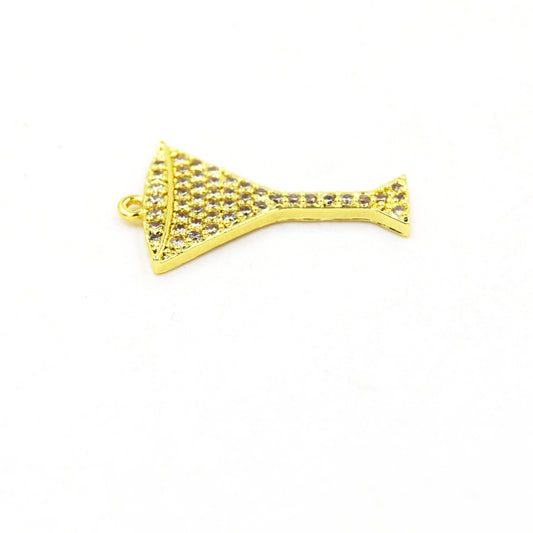 CZ Pendant | 15mm x 23mm Martini Glass Shaped Cubic Zirconia Gold Plated Pendant/Charm