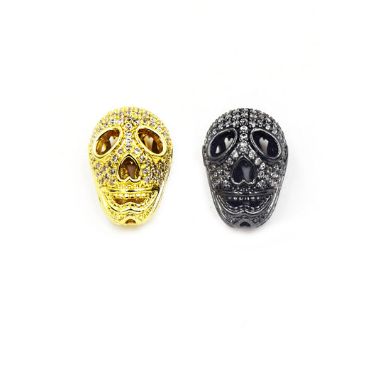 CZ Spacer Charm | 11mm x 16mm Skull Shaped Cubic Zirconia Spacer Charm - Gold and Gunmetal available