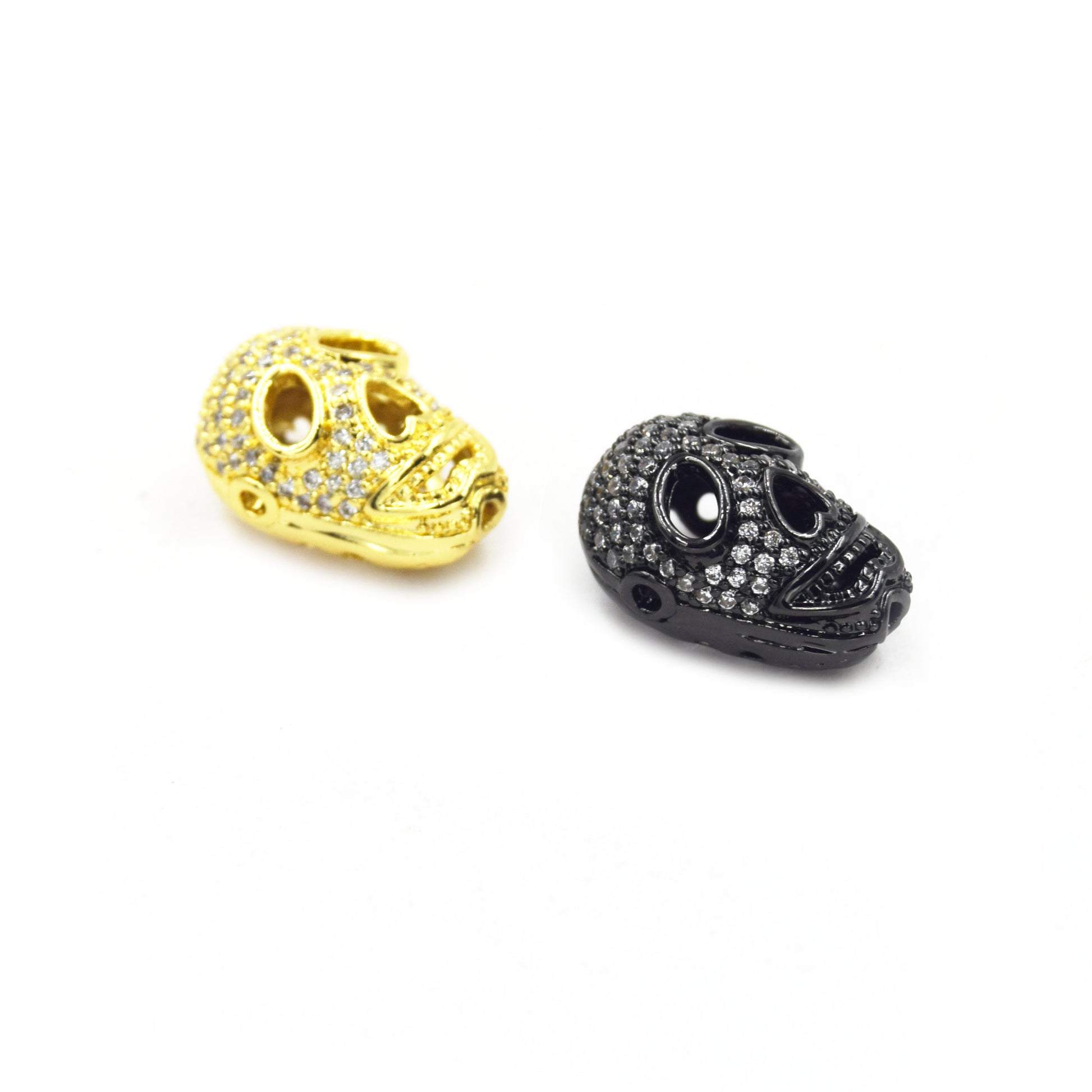 CZ Spacer Charm | 11mm x 16mm Skull Shaped Cubic Zirconia Spacer Charm - Gold and Gunmetal available