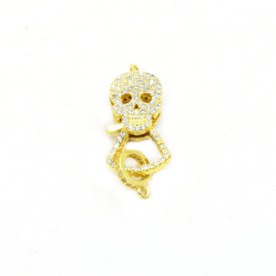 CZ Lobster Clasp | 12mm x 22mm Skull Shaped Cubic Zirconia Lobster Clasp - Gold and Gunmetal available