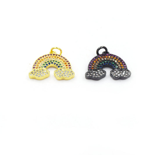 CZ Pendant | 13mm x 20mm Rainbow Shaped Cubic Zirconia Pendant/Charm - Gold and Gunmetal available