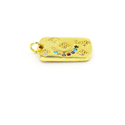 CZ Pendant | Dog Tag Charm | Moon Engraved Dog Tag