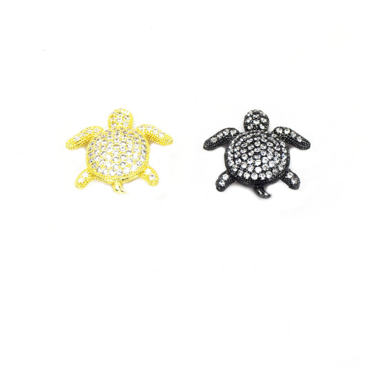 CZ Spacer Charm | 20mm x 20mm Turtle Shaped Cubic Zirconia Spacer Charm - Gold and Gunmetal available