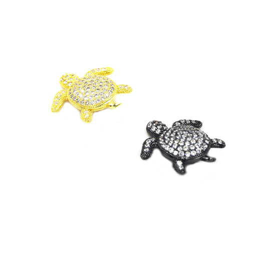 CZ Spacer Charm | 20mm x 20mm Turtle Shaped Cubic Zirconia Spacer Charm - Gold and Gunmetal available