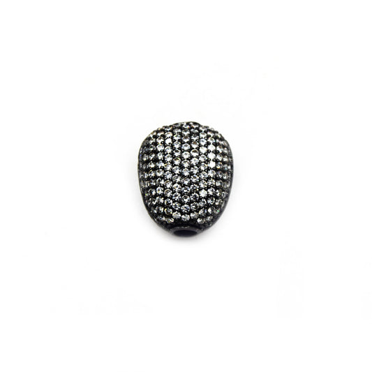 CZ Pendant | 15mm x 17mm Flat Oval Shaped Cubic Zirconia Gunmetal Plated Spacer Bead/Charm