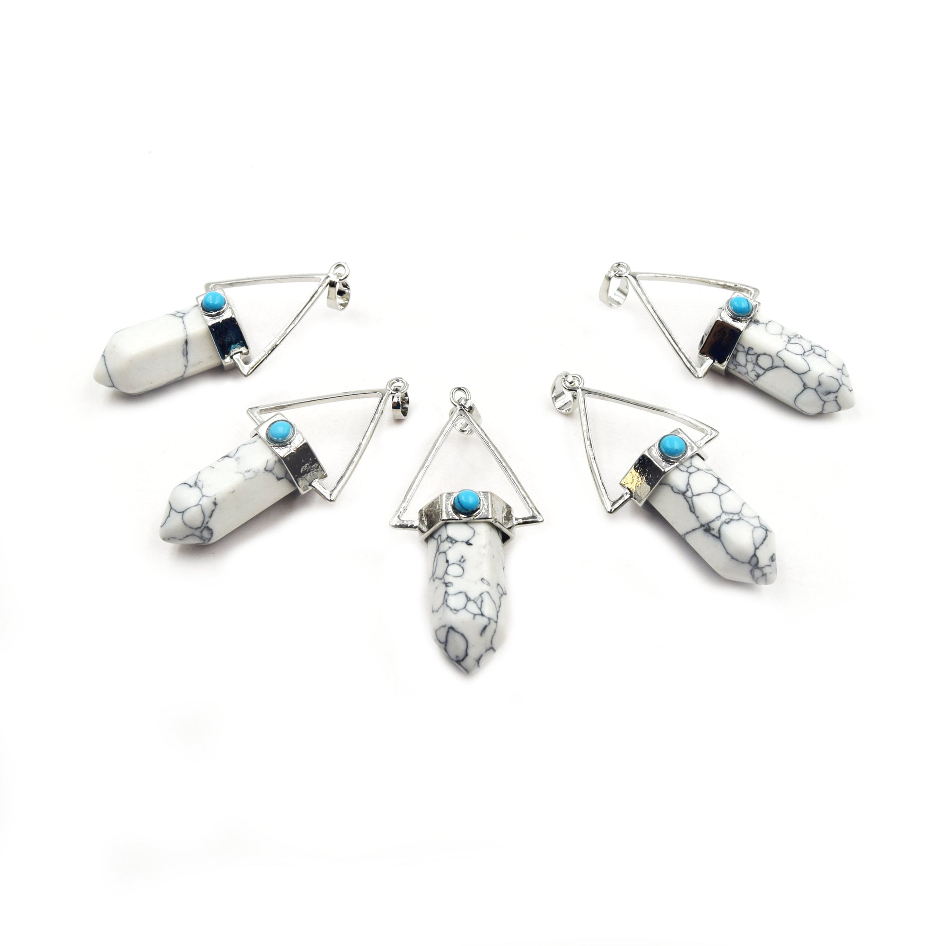 Natural Pendulum Point Pendant | Howlite Hexagonal Point Pendant with Triangle Silver Bail- Sold Individually