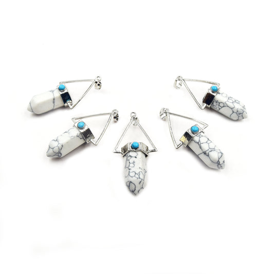 Natural Pendulum Point Pendant | Howlite Hexagonal Point Pendant with Triangle Silver Bail- Sold Individually