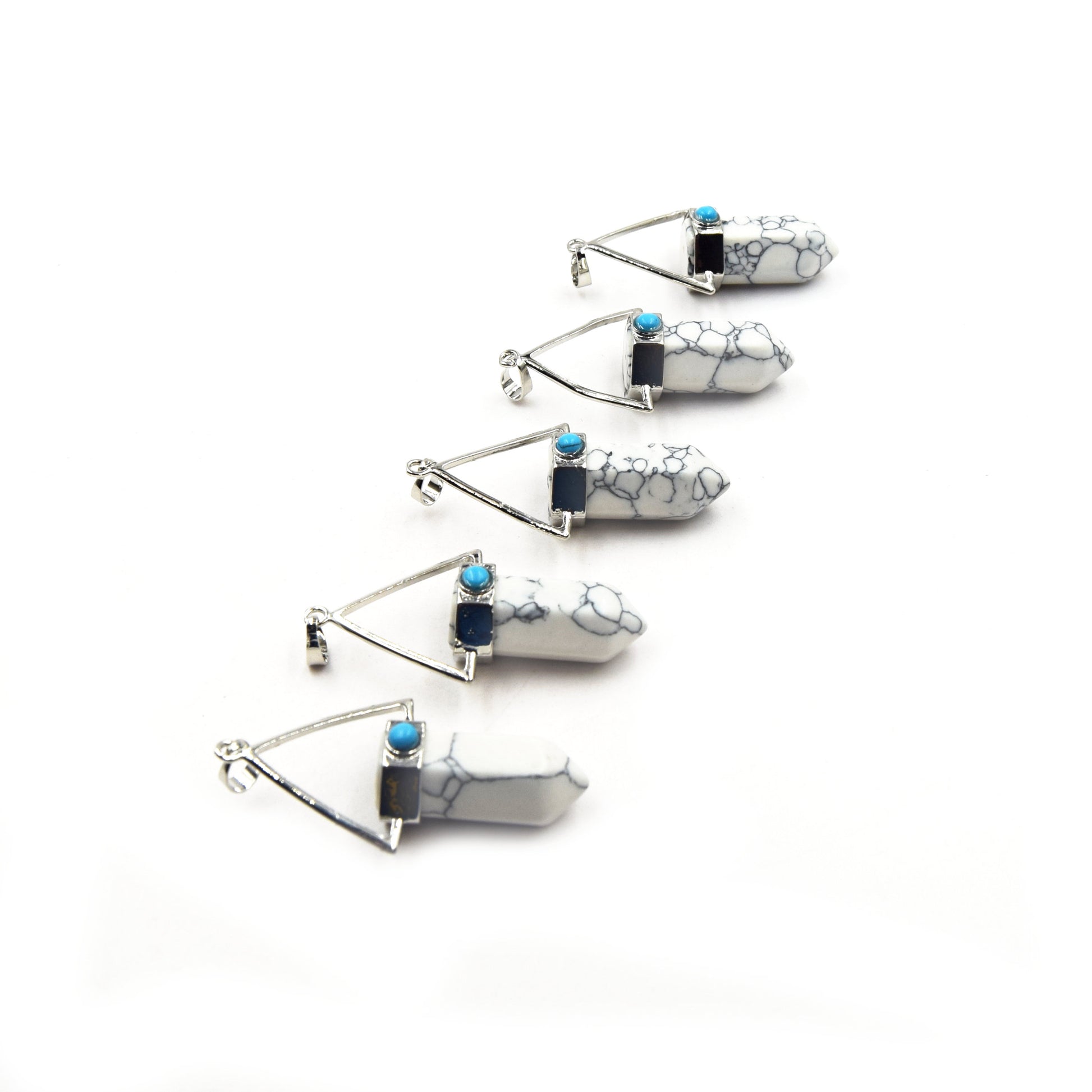Natural Pendulum Point Pendant | Howlite Hexagonal Point Pendant with Triangle Silver Bail- Sold Individually