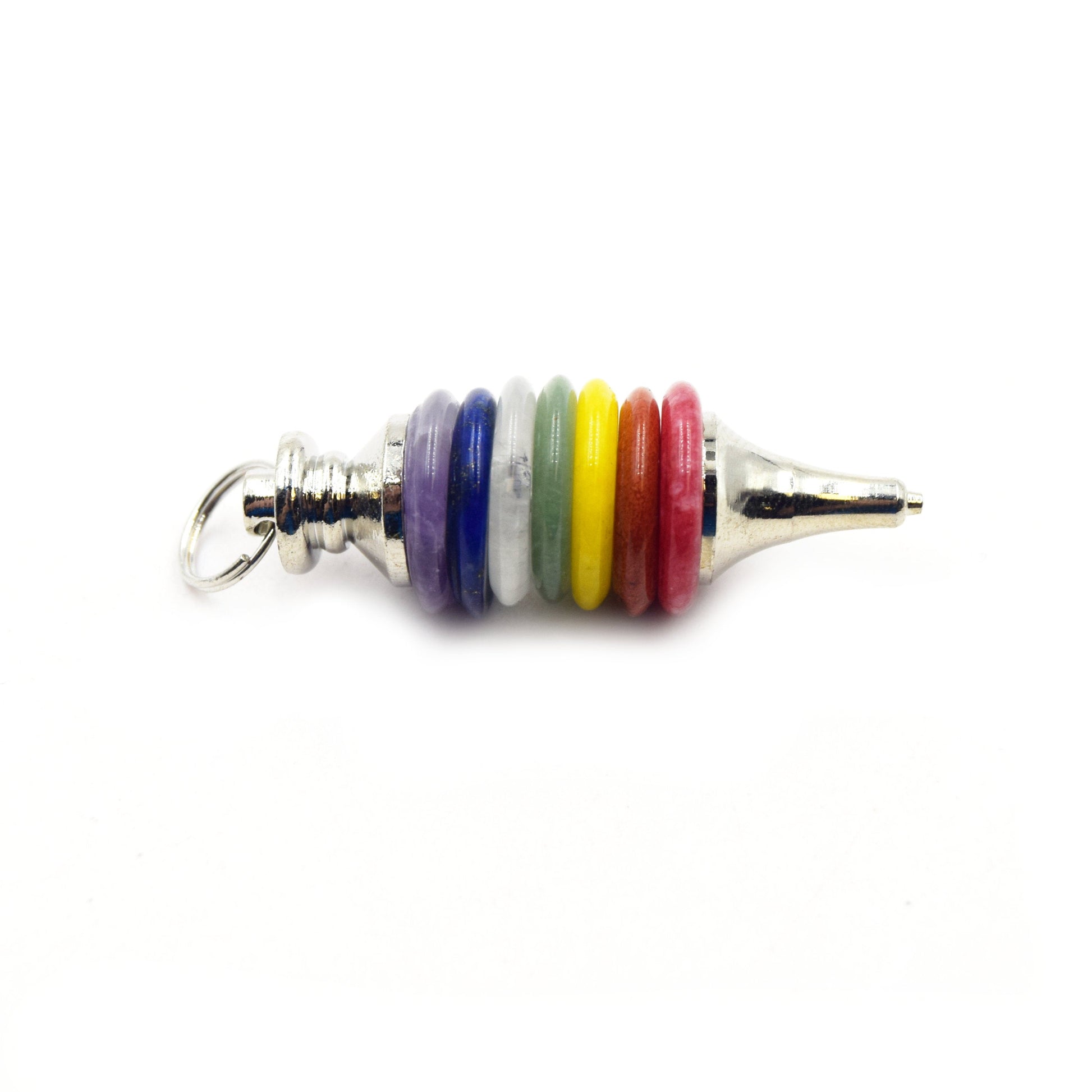 Natural 7 Chakra Disc Pendulum Point Pendant | Quartz Tiger Eye Lapis Aventurine Jasper Citrine Amethyst Point Pendant - Sold Individually
