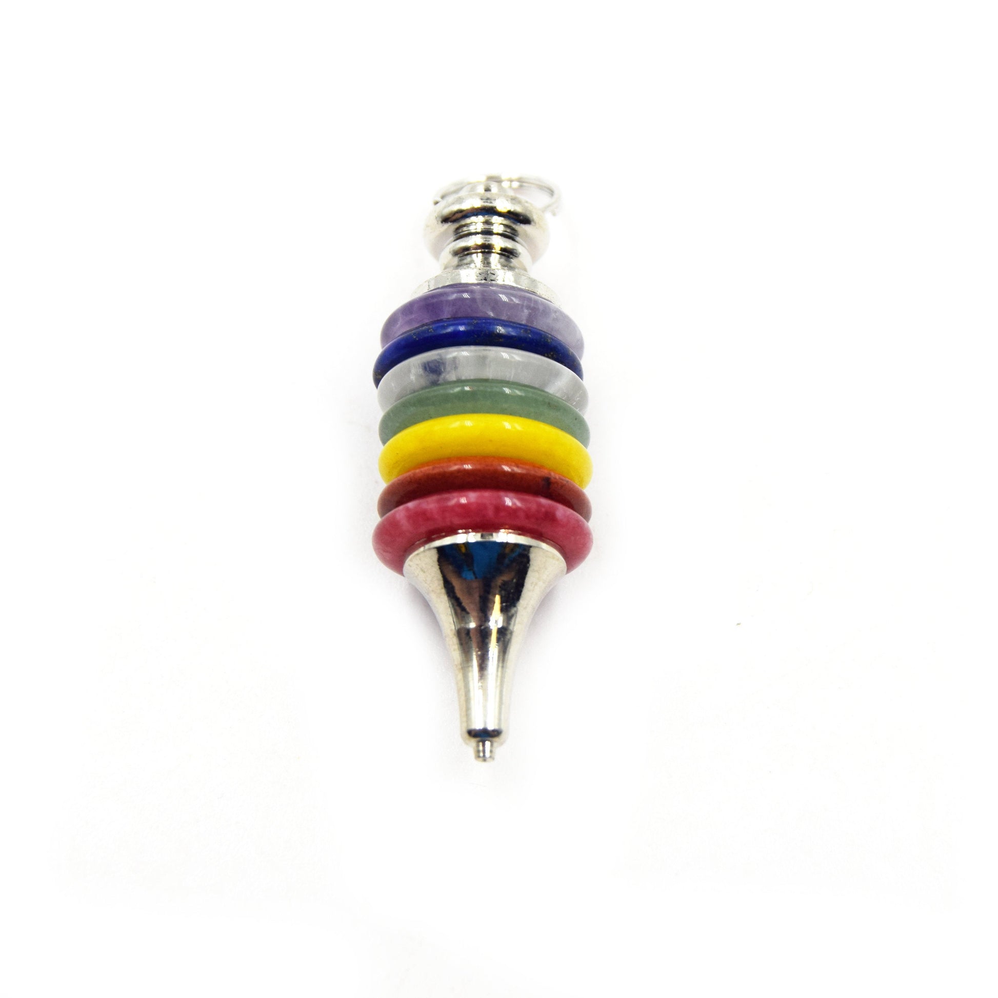 Natural 7 Chakra Disc Pendulum Point Pendant | Quartz Tiger Eye Lapis Aventurine Jasper Citrine Amethyst Point Pendant - Sold Individually