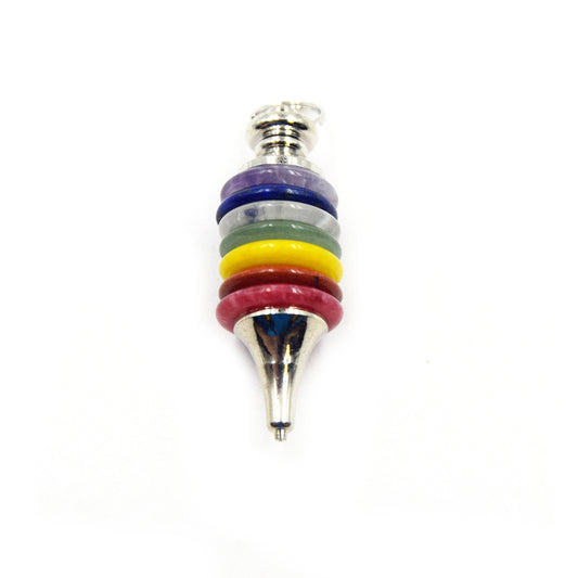 Natural 7 Chakra Disc Pendulum Point Pendant | Quartz Tiger Eye Lapis Aventurine Jasper Citrine Amethyst Point Pendant - Sold Individually