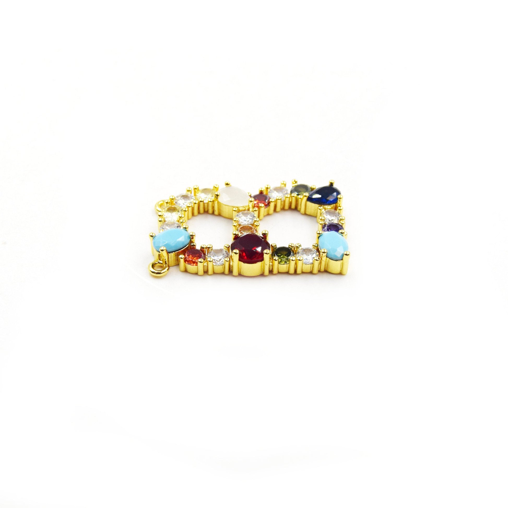 Gold Alphabet Rhinestone Pendant | Letter B Multi-color Rhinestone Pendant with Two Loops - 22mm x 35mm