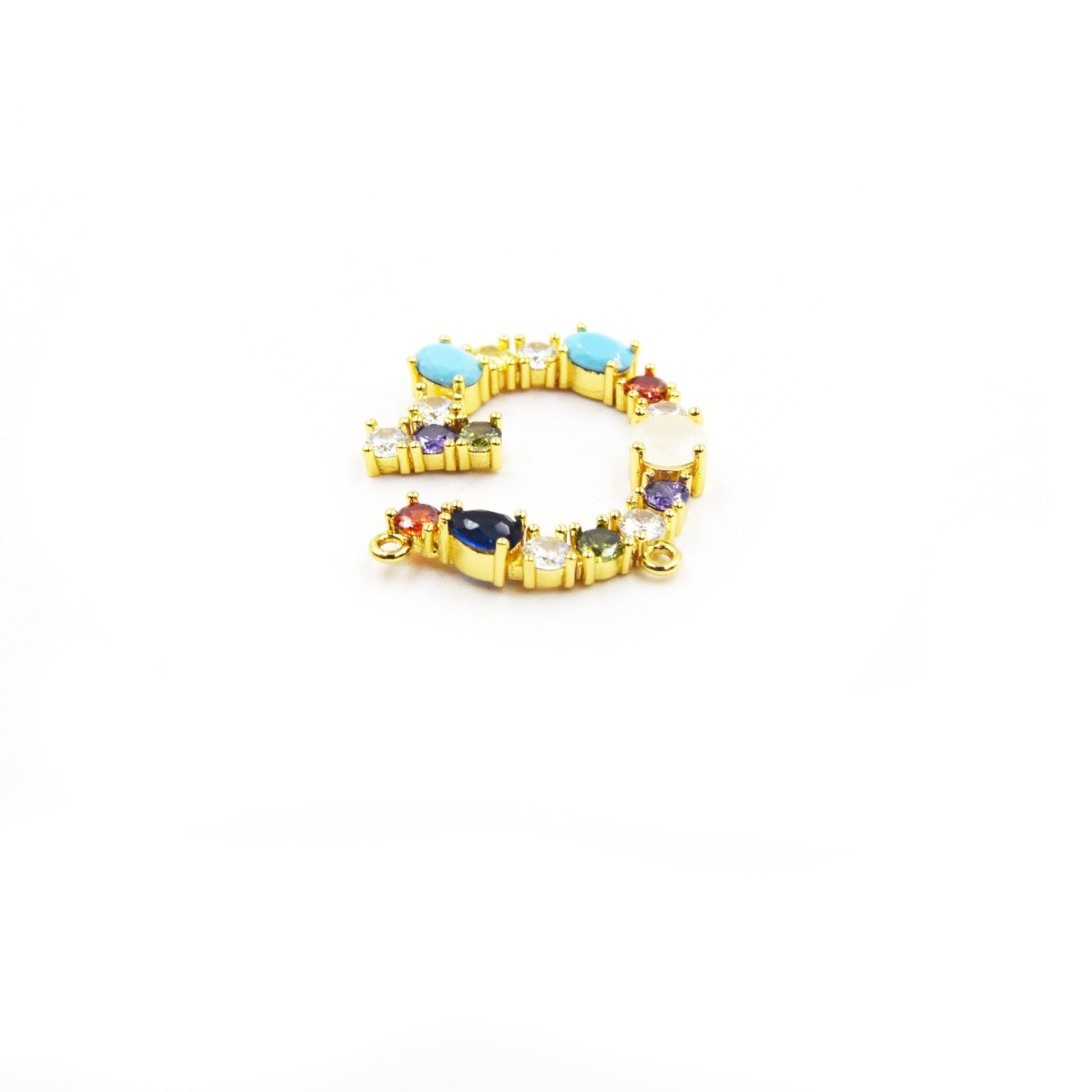Gold Alphabet Rhinestone Pendant | Letter G Multi-color Rhinestone Pendant with Two Loops - 35mm x 35mm