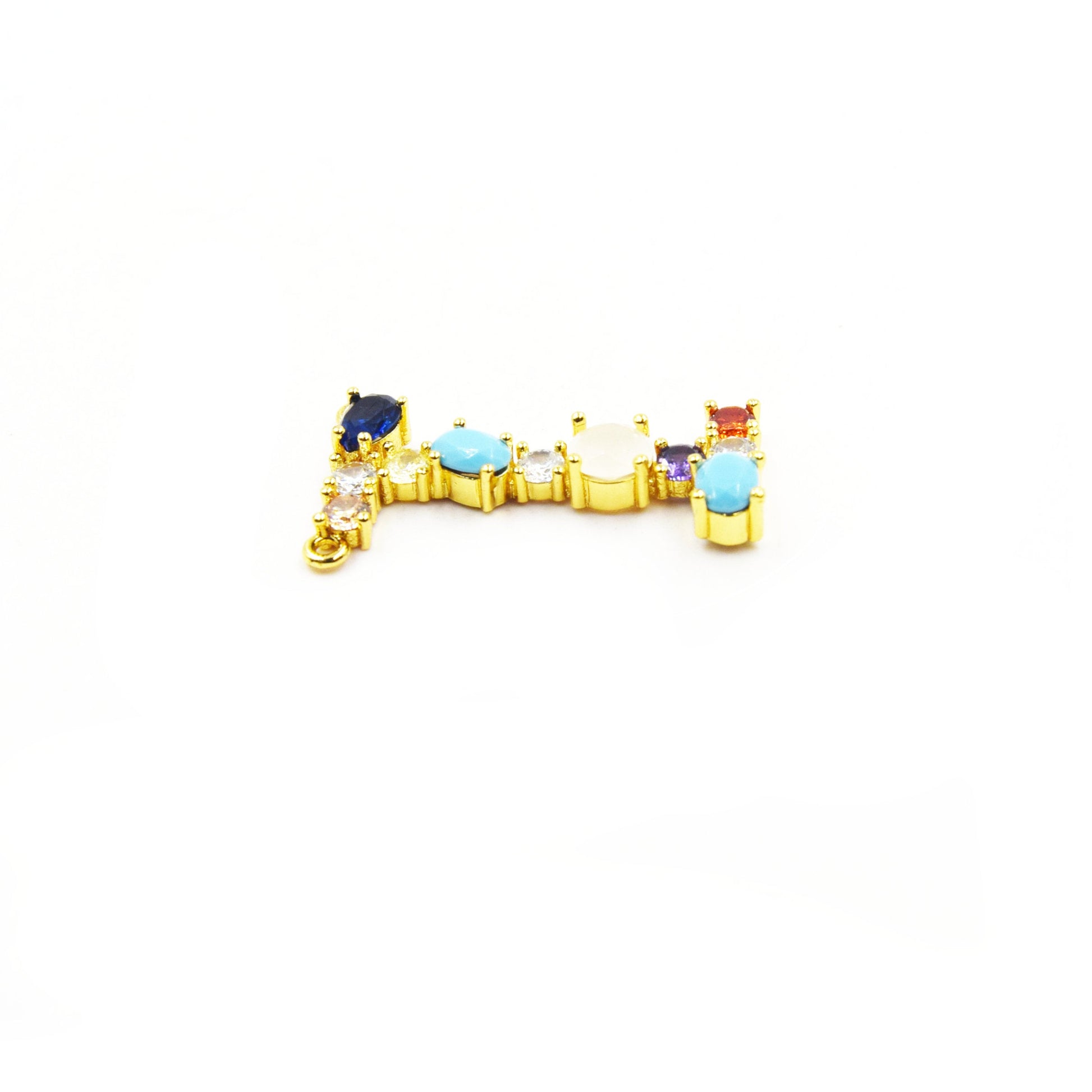 Gold Alphabet Rhinestone Pendant | Letter I Multi-color Rhinestone Pendant with Two Loops - 20mm x 35mm