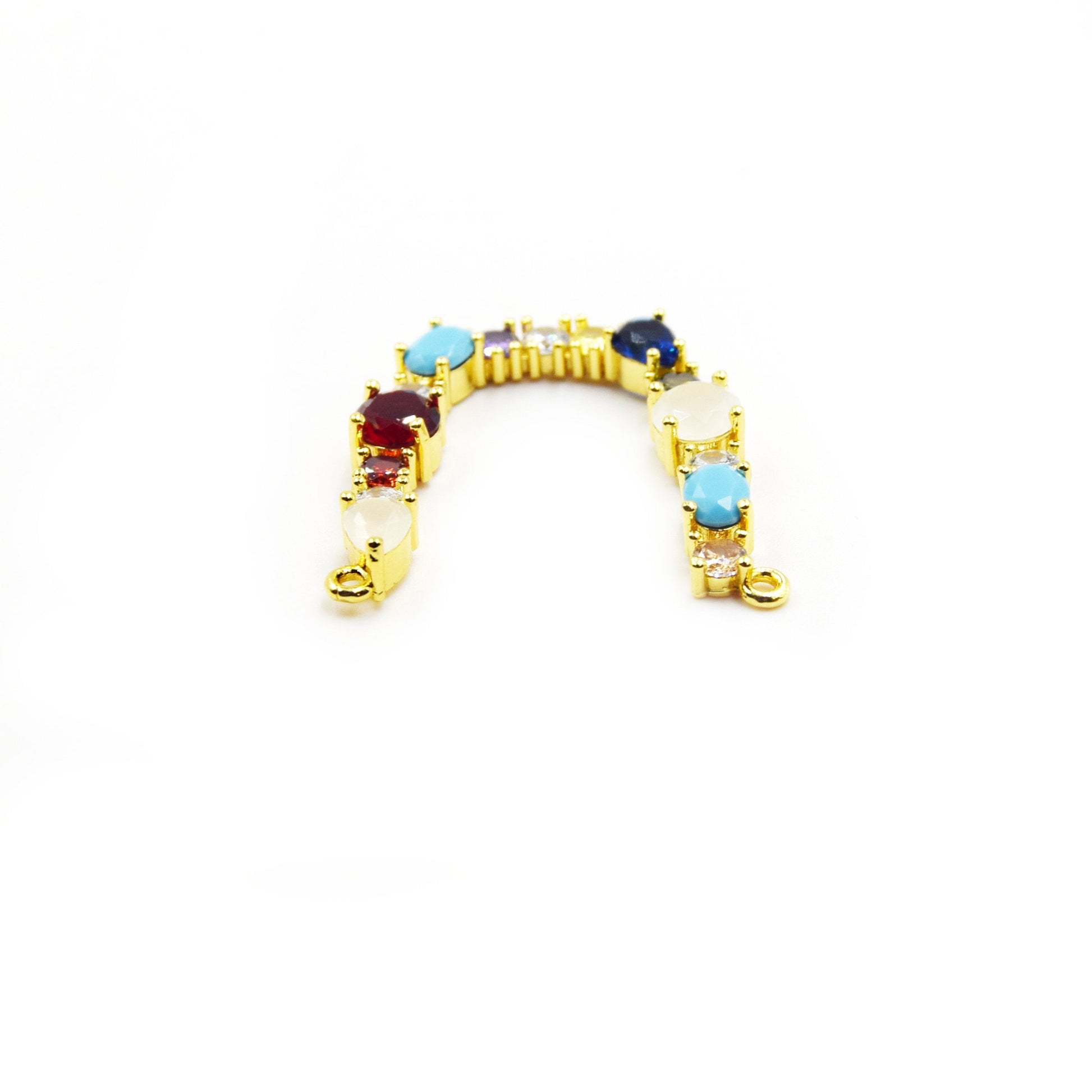 Gold Alphabet Rhinestone Pendant | Letter U Multi-color Rhinestone Pendant with Two Loops - 30mm x 35mm