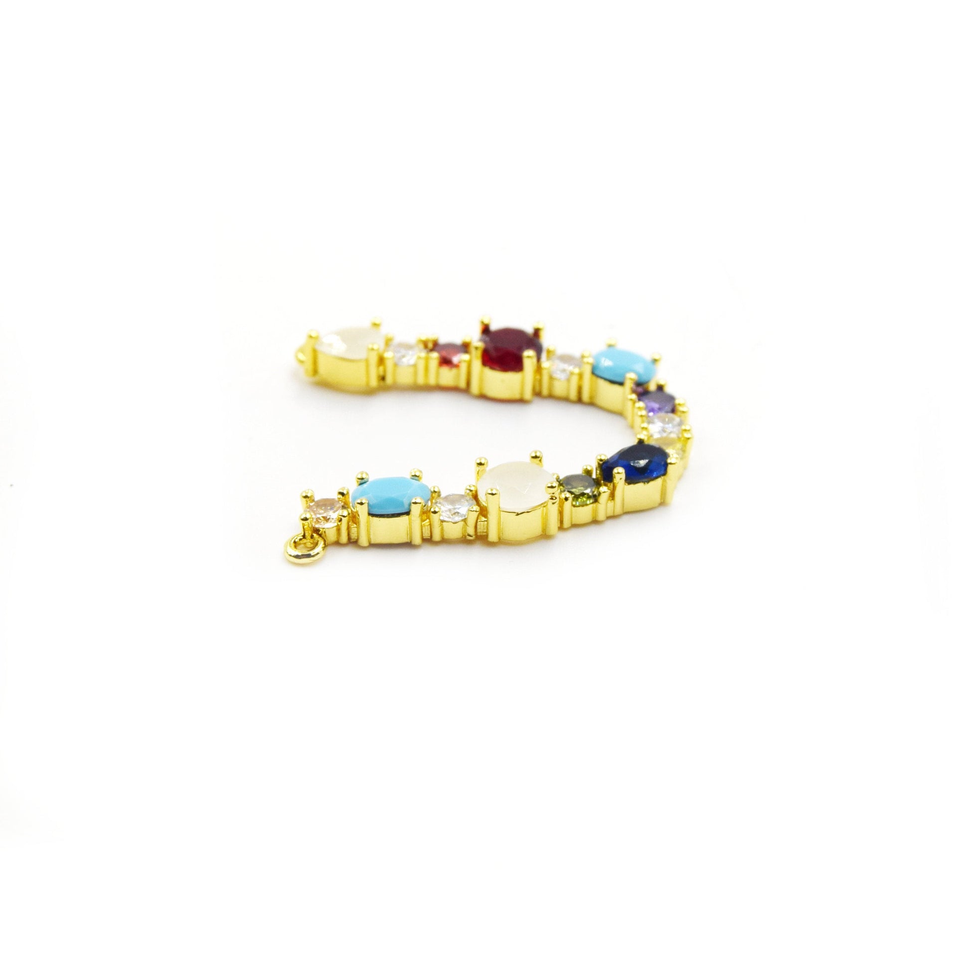 Gold Alphabet Rhinestone Pendant | Letter U Multi-color Rhinestone Pendant with Two Loops - 30mm x 35mm
