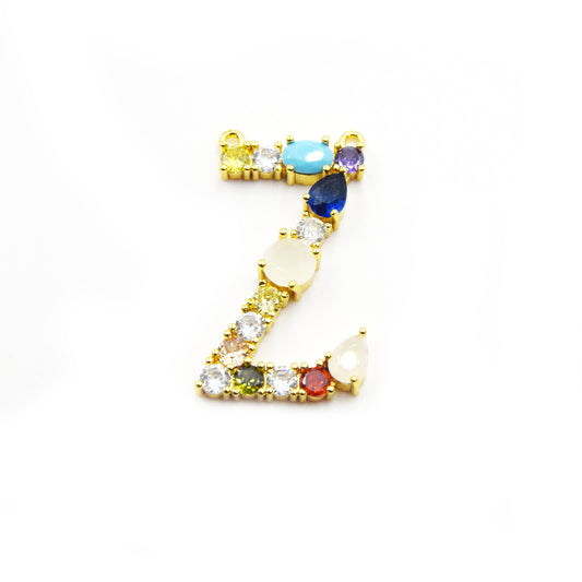 Gold Alphabet Rhinestone Pendant | Letter Y Multi-color Rhinestone Pendant with Two Loops - 20mm x 35mm