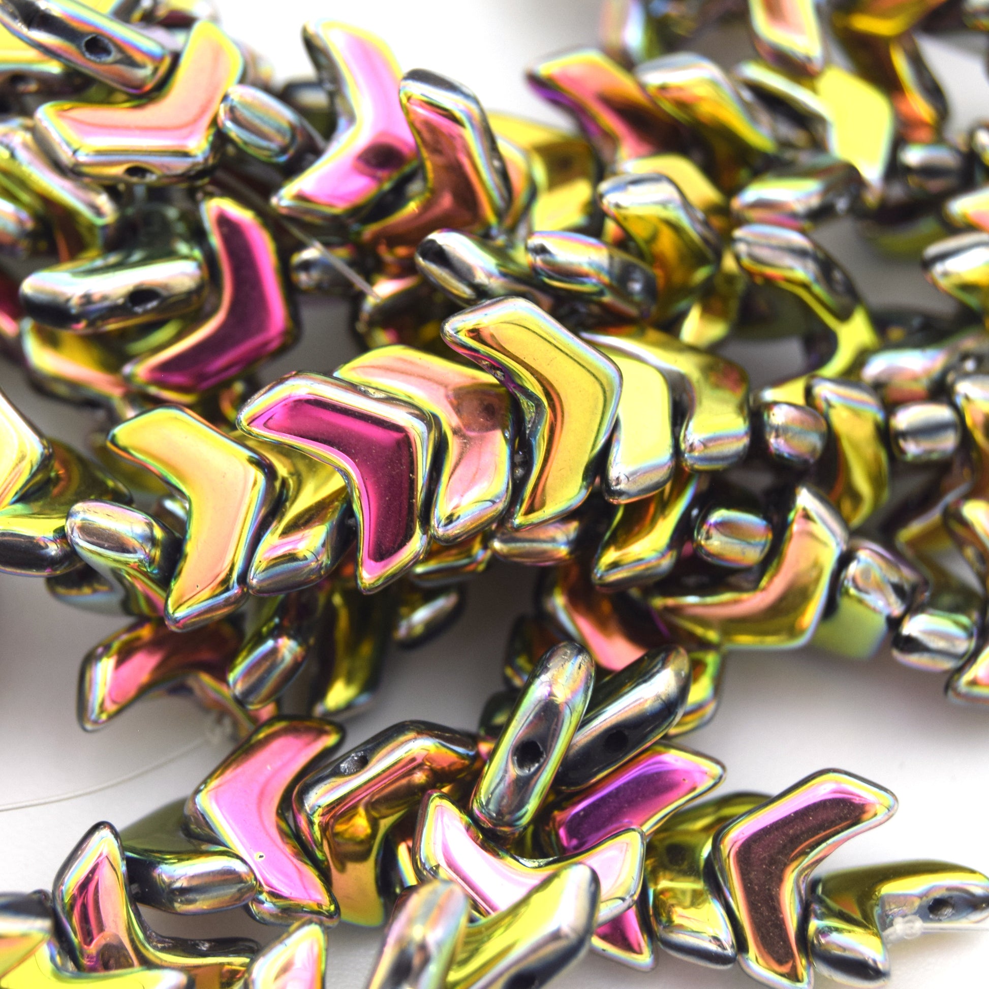 Chevron Duo Beads | 10mm x 4mm Jet Full Vitrail - 2 hole Czech Glass | 30 Beads per strand