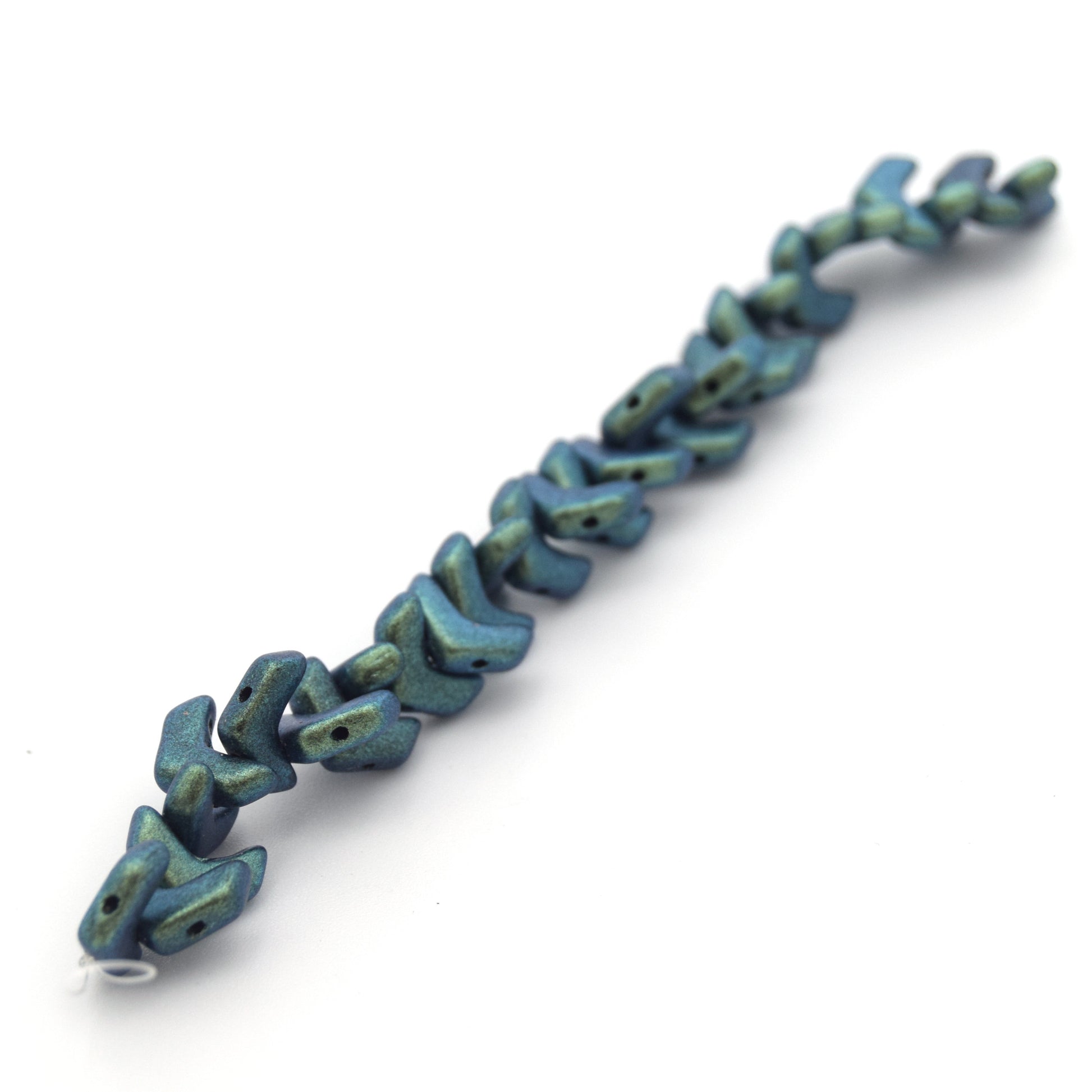 Chevron Duo Beads | 10mm x 4mm Polychrome Mint Chocolate (Green) - 2 hole Czech Glass | 30 Beads per strand