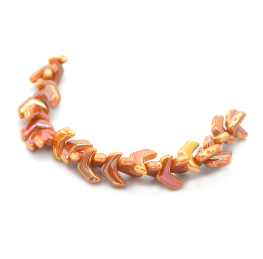 Chevron Duo Beads | 10mm x 4mm Chalk Full Apricot - 2 hole Czech Glass | 30 Beads per strand