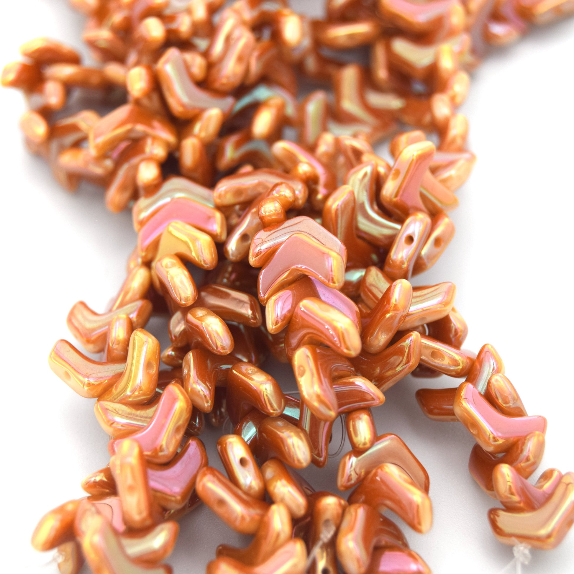 Chevron Duo Beads | 10mm x 4mm Chalk Full Apricot - 2 hole Czech Glass | 30 Beads per strand