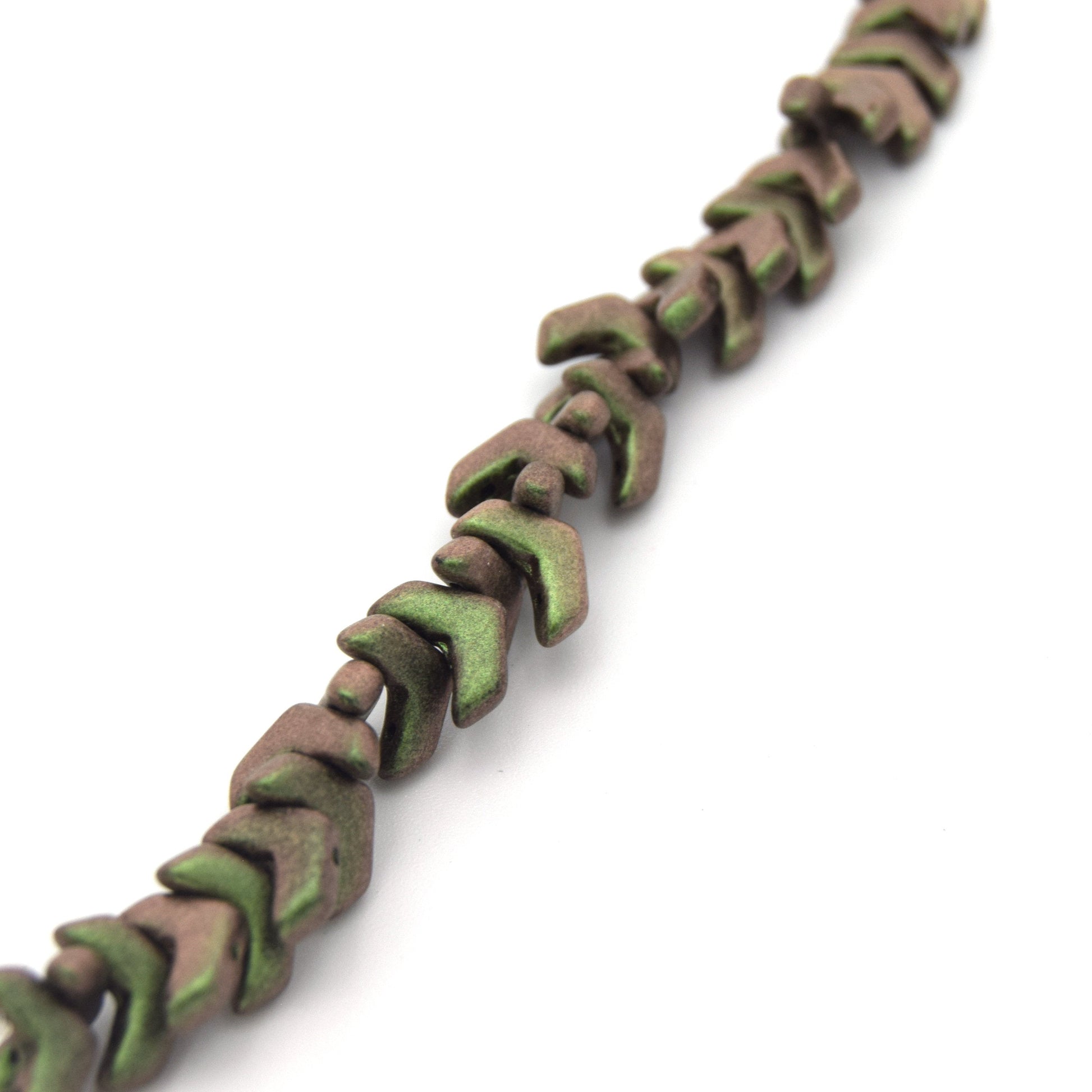 Chevron Duo Beads | 10mm x 4mm Polychrome Sage/Citrus - 2 hole Czech Glass | 30 Beads per strand