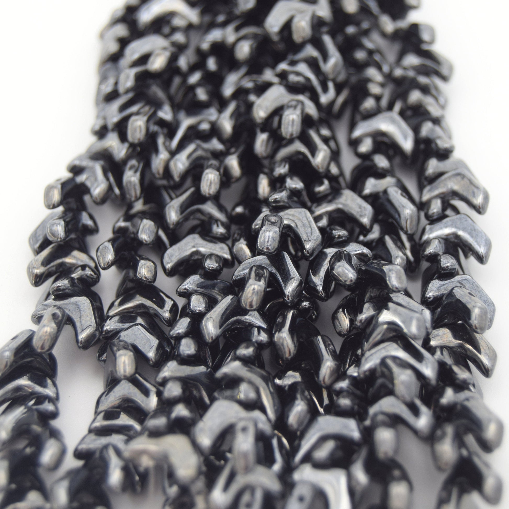 Chevron Duo Beads | 10mm x 4mm Chalk Gunmetal - 2 hole Czech Glass | 30 Beads per strand