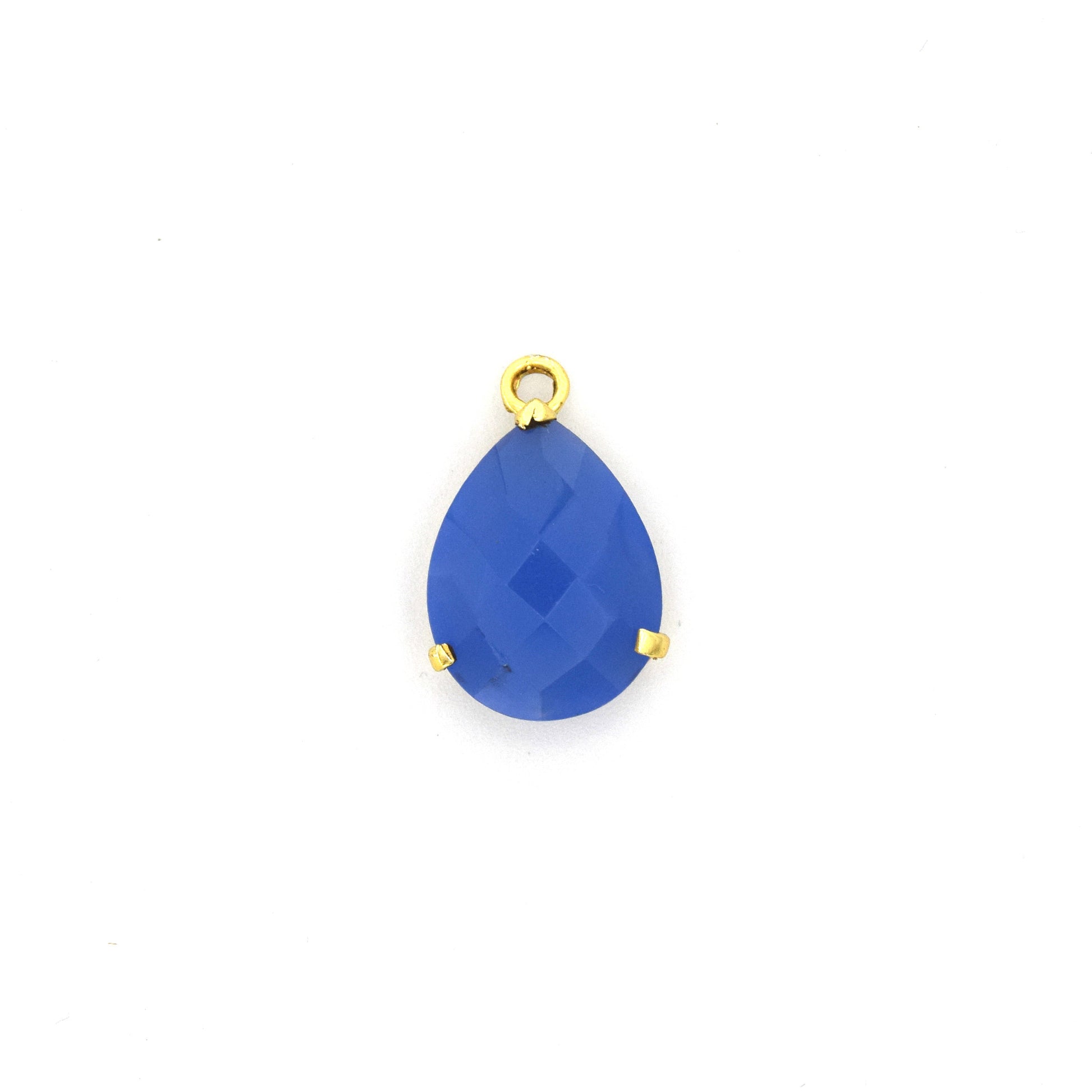 Hydro Quartz Prong Set Teardrop Gold Bezel Pendants - 17mm x 27mm -  Blue, Yellow, Pink, Clear, Gray, Purple, Aqua available