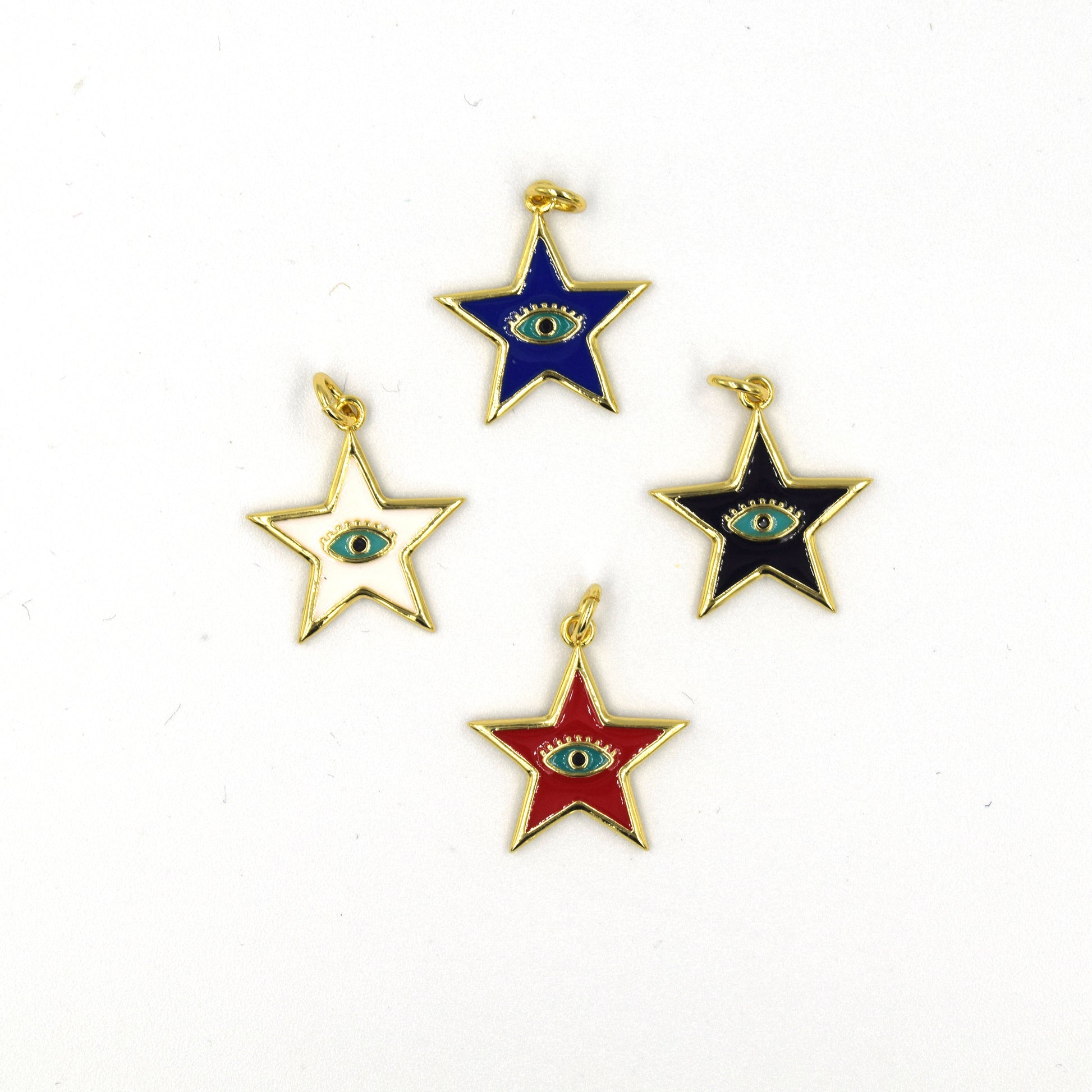 Enamel Brass Pendant | 18mm Enamel Star with Teal Evil Eye - White, Black, Red, Blue available