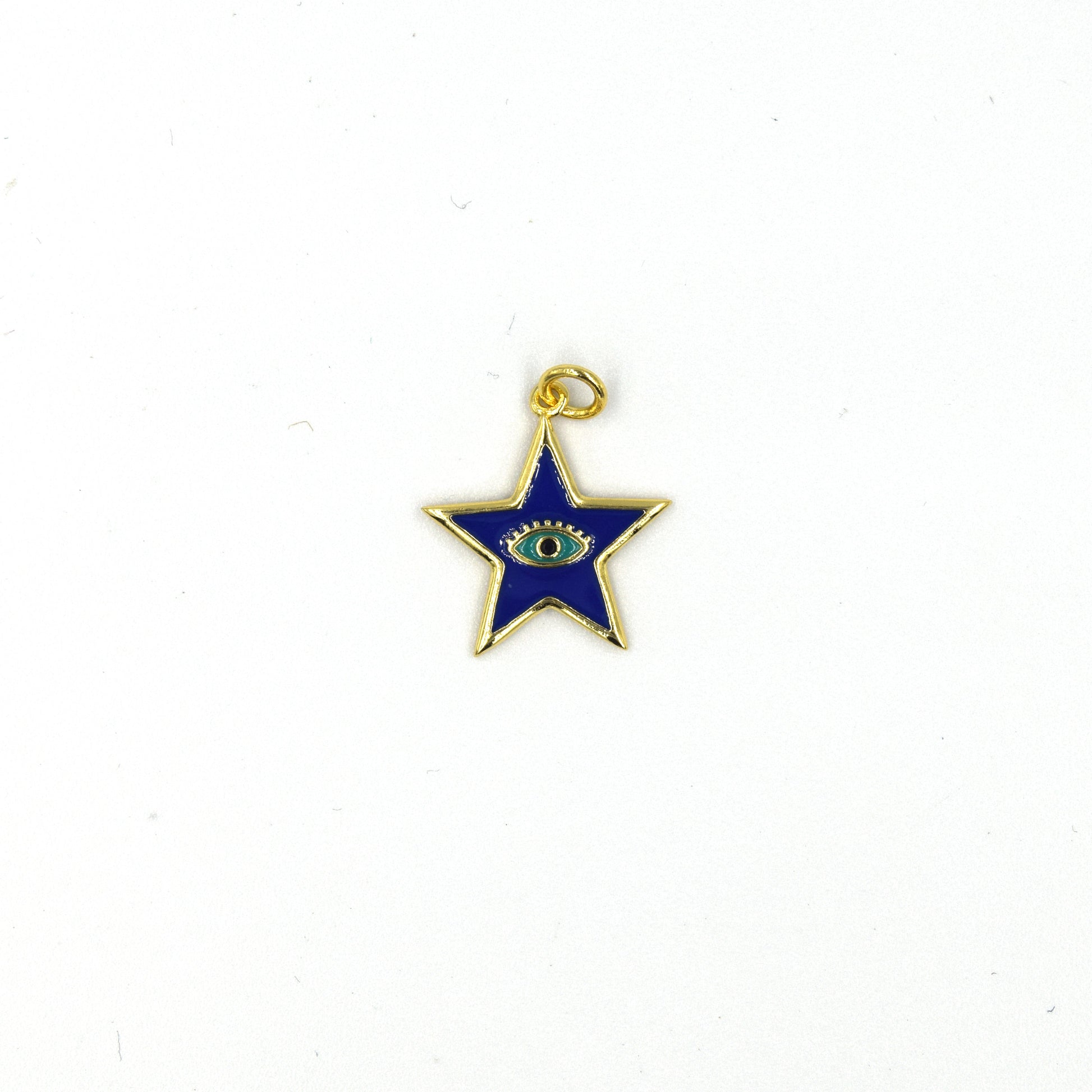 Enamel Brass Pendant | 18mm Enamel Star with Teal Evil Eye - White, Black, Red, Blue available