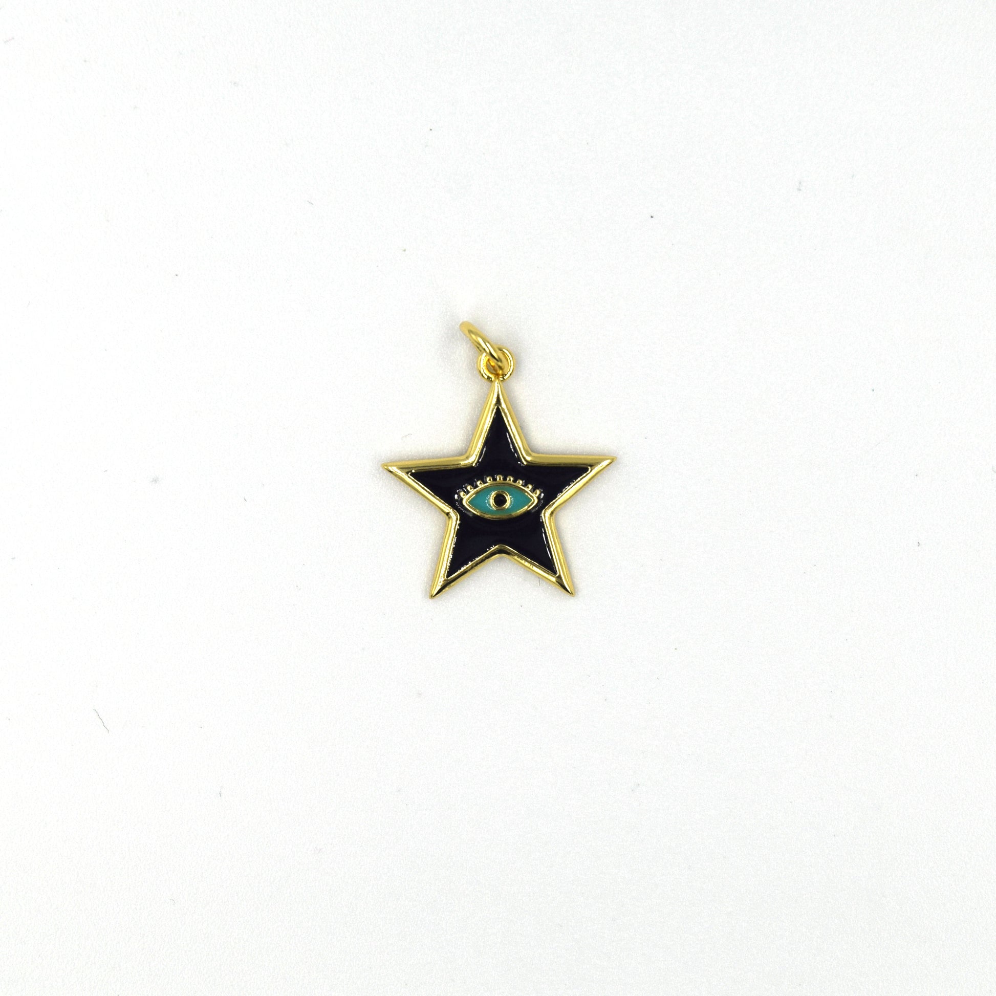 Enamel Brass Pendant | 18mm Enamel Star with Teal Evil Eye - White, Black, Red, Blue available