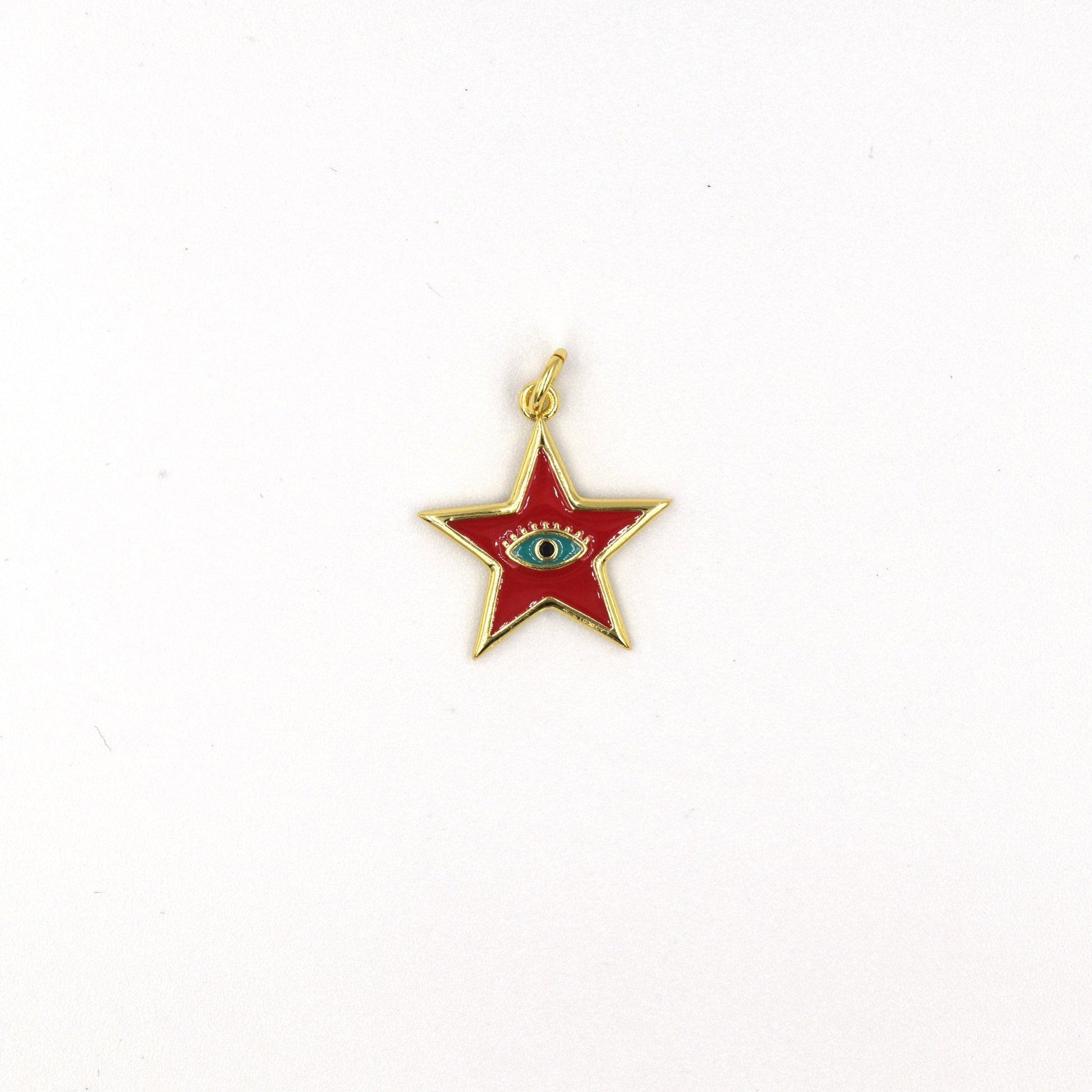 Enamel Brass Pendant | 18mm Enamel Star with Teal Evil Eye - White, Black, Red, Blue available