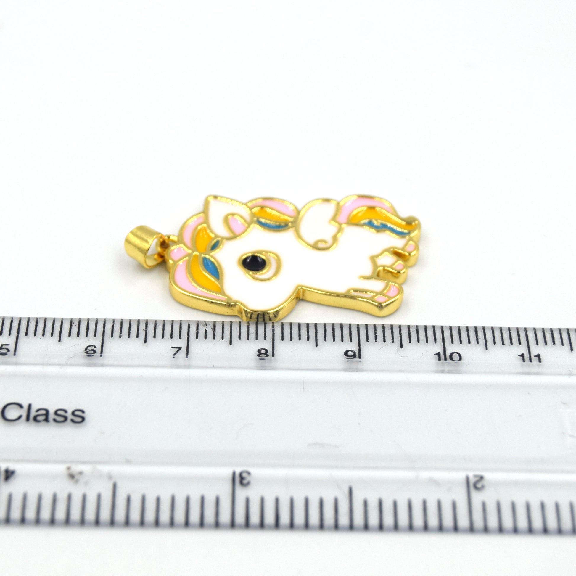 Enamel Brass Pendant | 30mm White Pegasus - Pastel colored