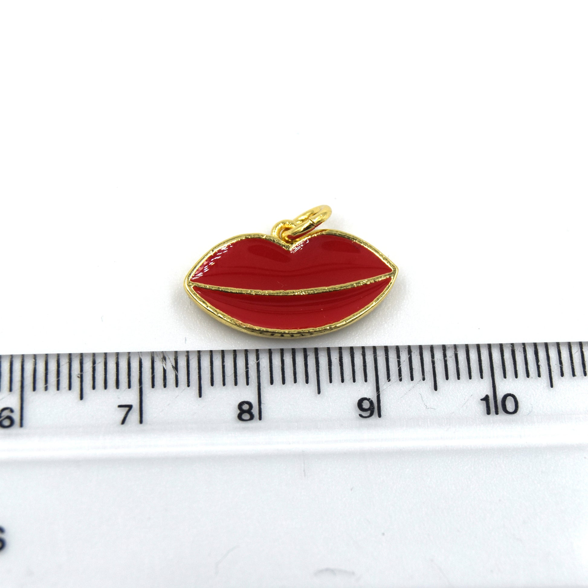 Enamel Brass Pendant | 18mm Red Lips with Ring