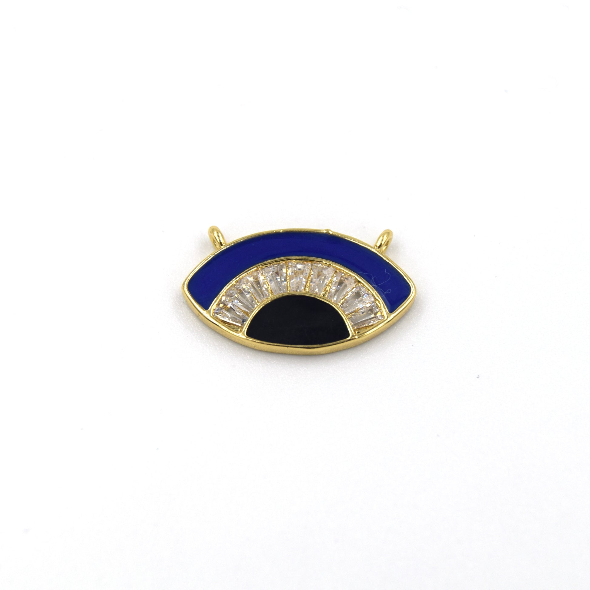 CZ and Enamel Brass Pendant | 20mm Enamel Evil Eye with White Cubic Zirconia - Blue and Red Available - Two Loops