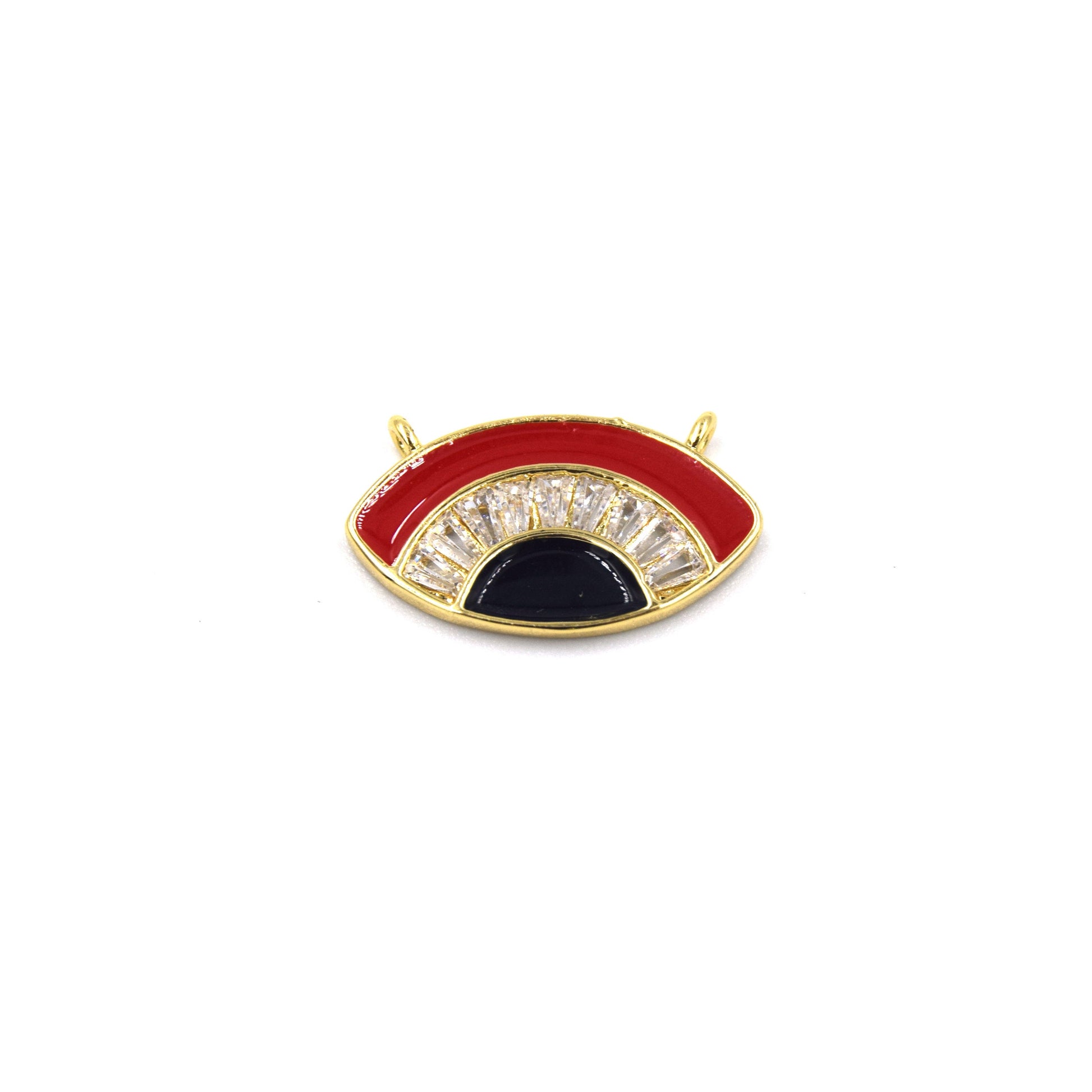 CZ and Enamel Brass Pendant | 20mm Enamel Evil Eye with White Cubic Zirconia - Blue and Red Available - Two Loops