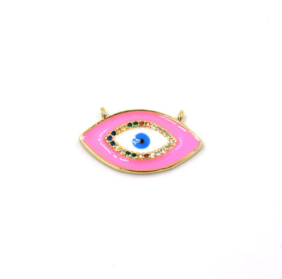 CZ Enamel Brass Pendant | 24mm Evil Eye with Multicolor CZ - Two Loops - White, Blue, Pink available