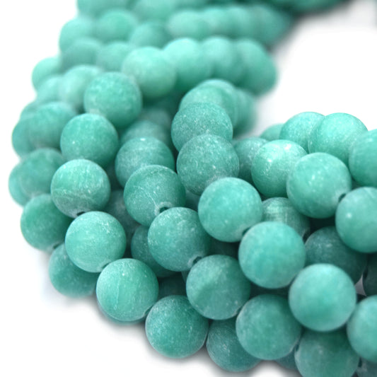 Dyed Matte Jade Beads | Dyed Teal Green Round Gemstone Beads - 8mm 10mm 12mm Available