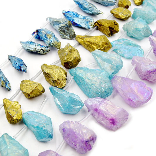 Aura Crystal Quartz Beads | Matte Teardrop Nugget Point Crystal Bead - Gold Aqua Lavender Blue Available