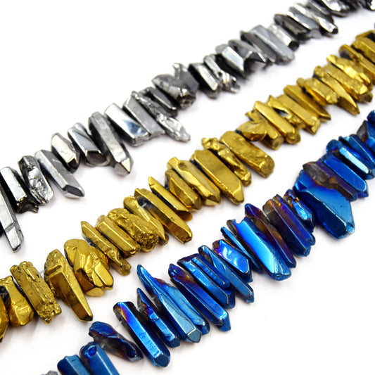 Titanium Crystal Quartz Point Beads | Smooth Stick Crystal Bead - Gold Silver Blue Available