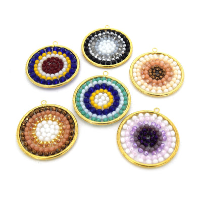 Beaded Pendant | Seed Bead Component | 35mm Circle Shaped Gold Jewelry Component