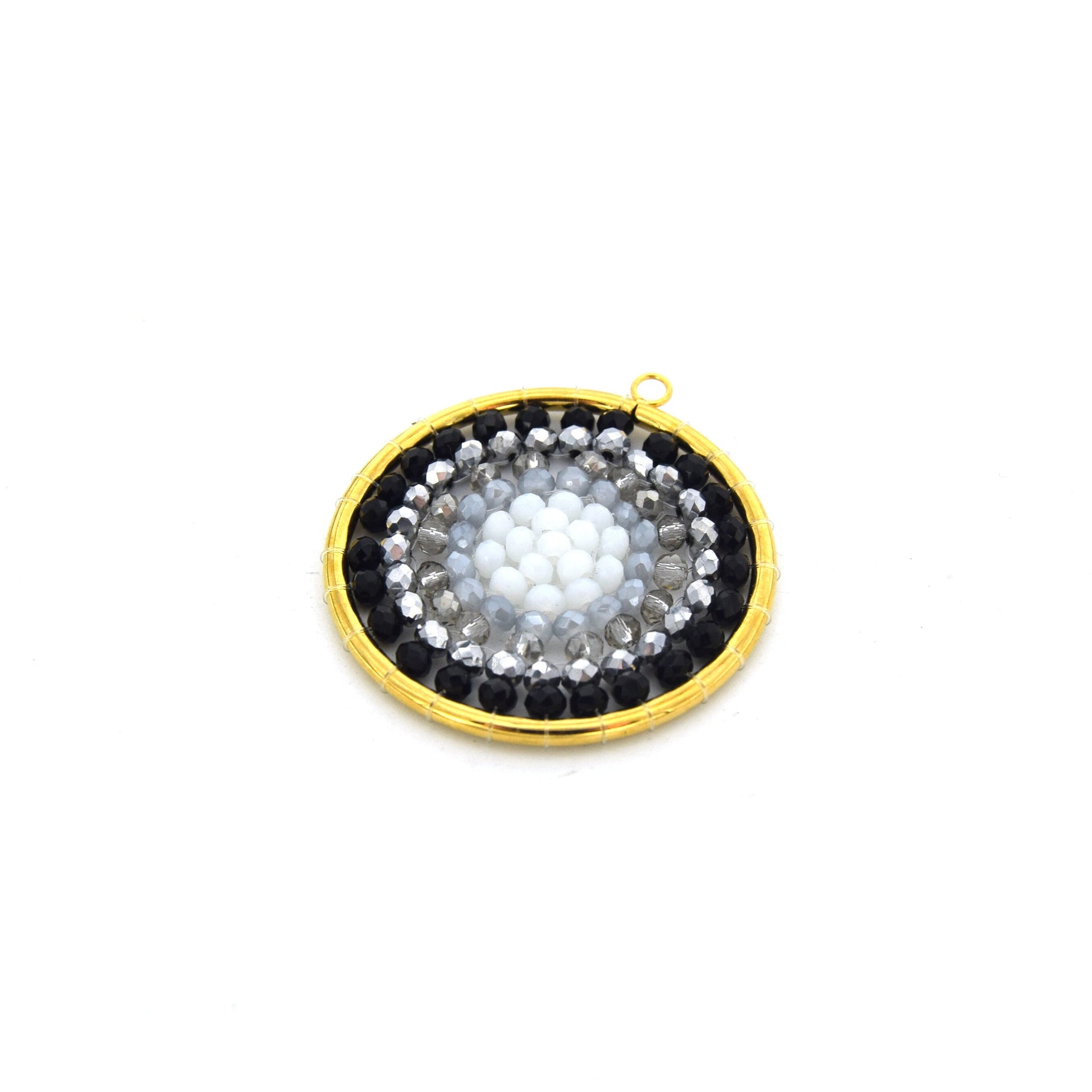 Beaded Pendant | Seed Bead Component | 35mm Circle Shaped Gold Jewelry Component